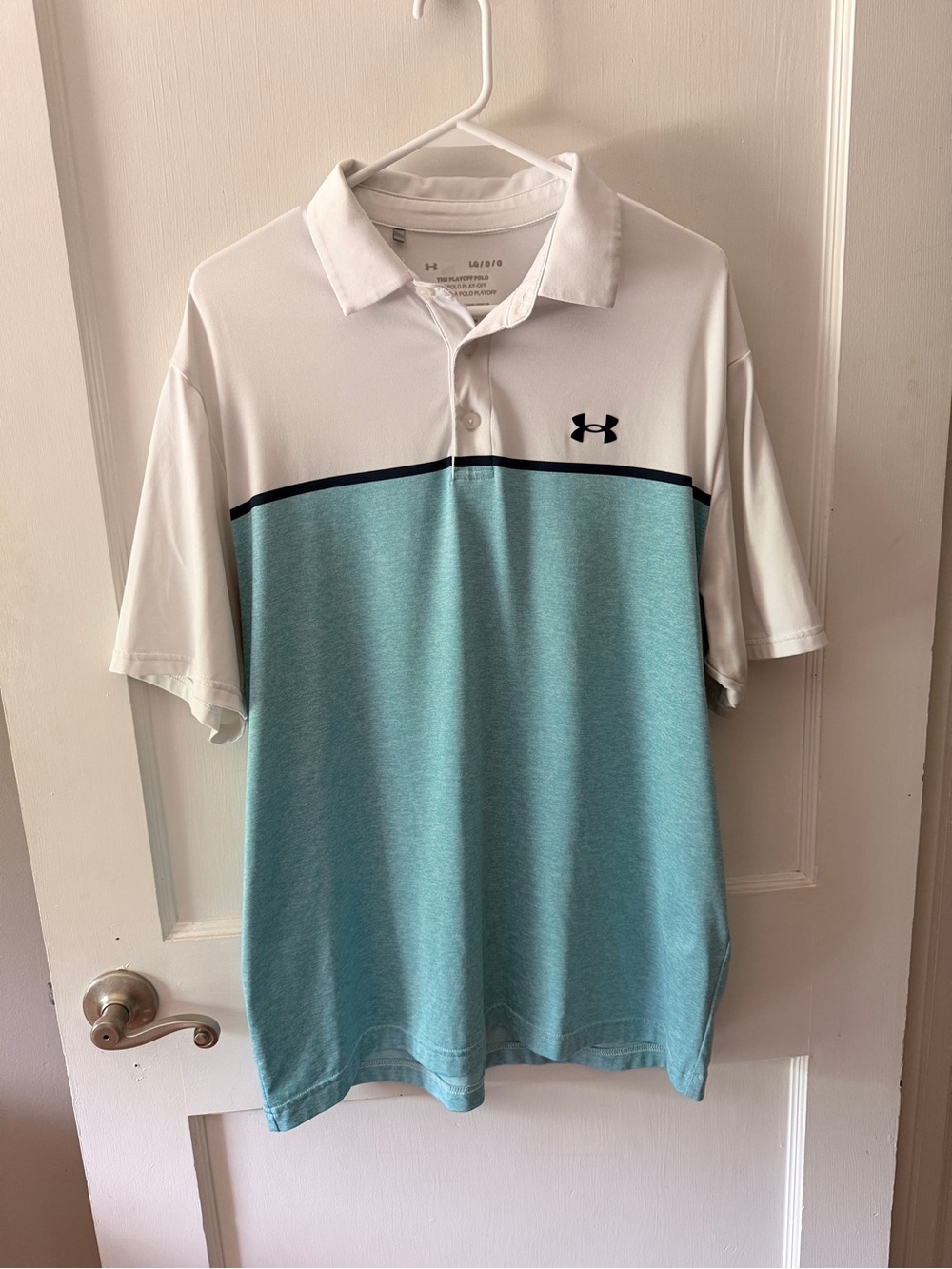 Under Armour Men's White and Light Blue Two-Tone Polo